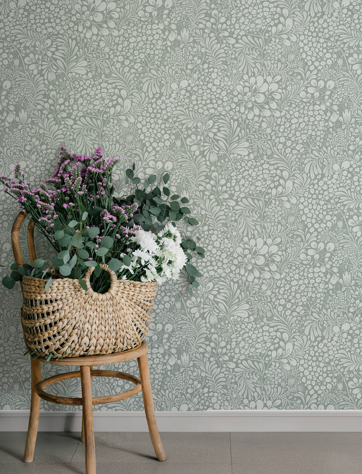 Siv Slate Botanical Wallpaper by A-Street Prints Scandinavian Dense Botanical Wildflower and Leaf Non Woven Unpasted Wallpaper Roll - 4201-48004