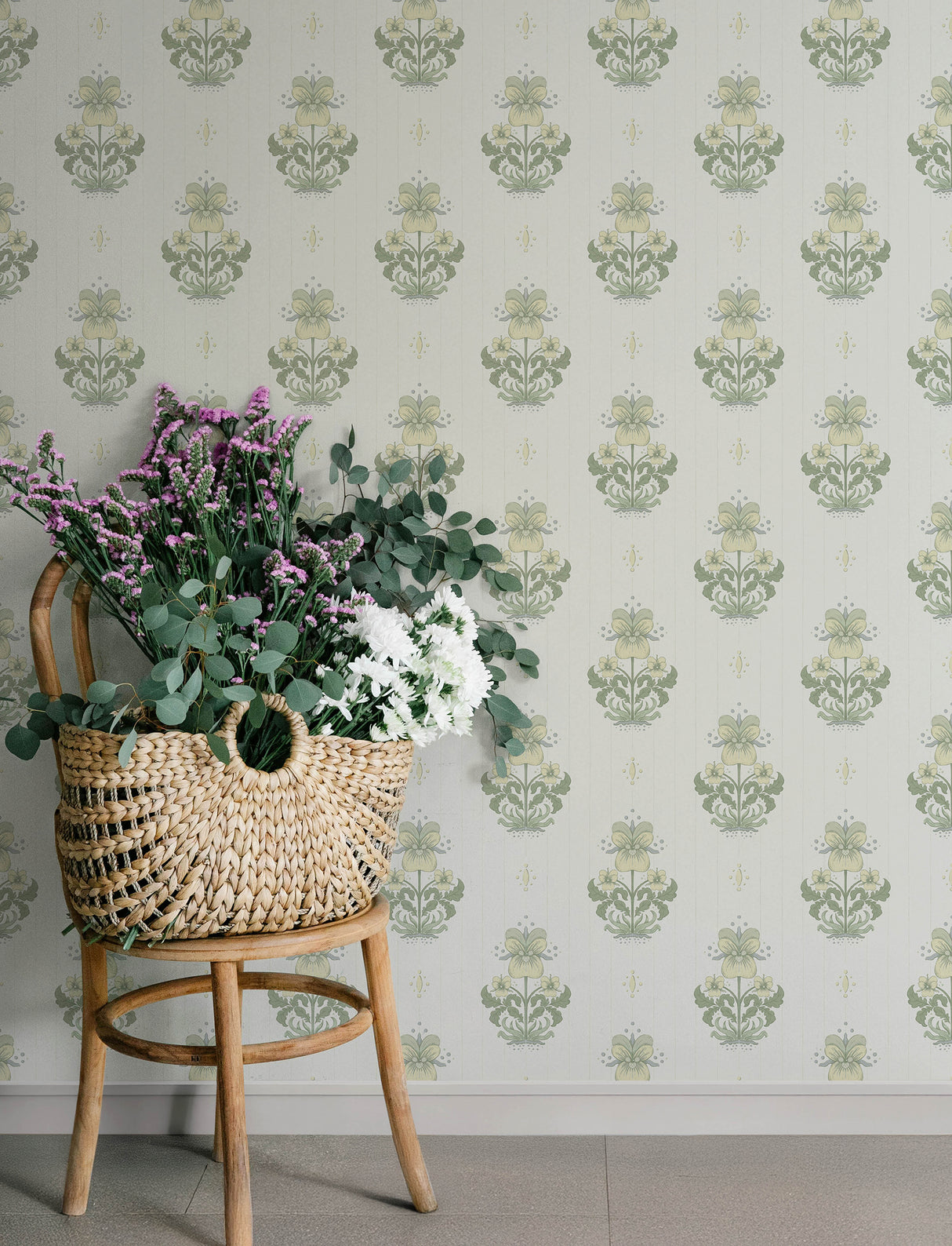 Gullvie White Pansies White by A-Street Prints Scandinavian Botanical Floral Straight Match Non Woven Unpasted Wallpaper Roll - 4201-48005
