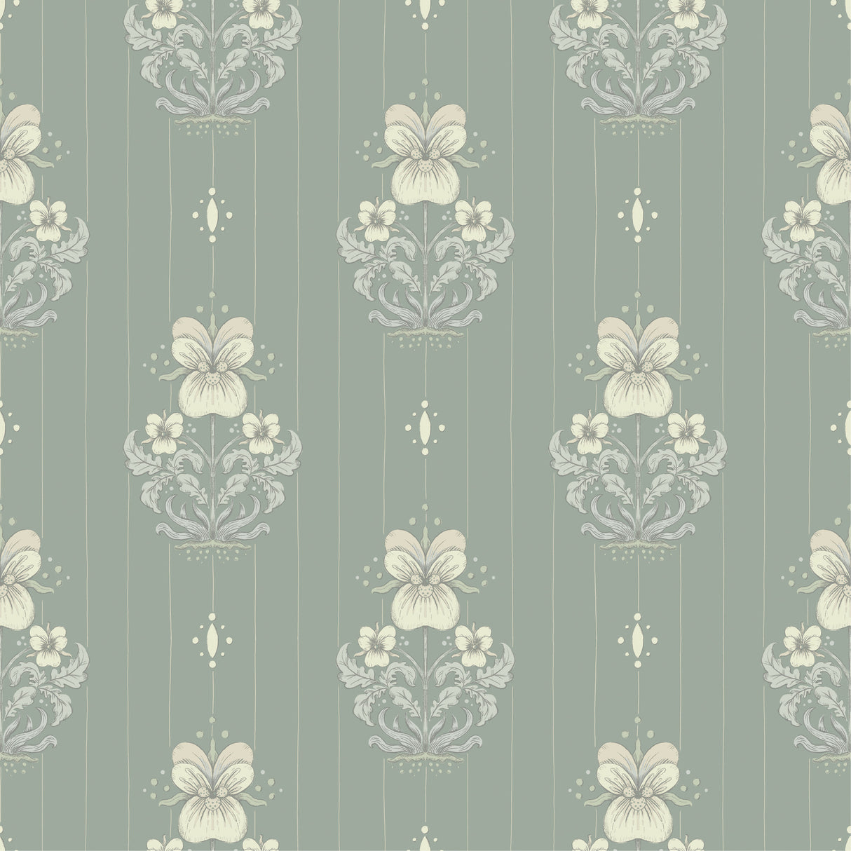 Gullvie Seafoam Pansies Wallpaper by A-Street Prints - 4201-48007