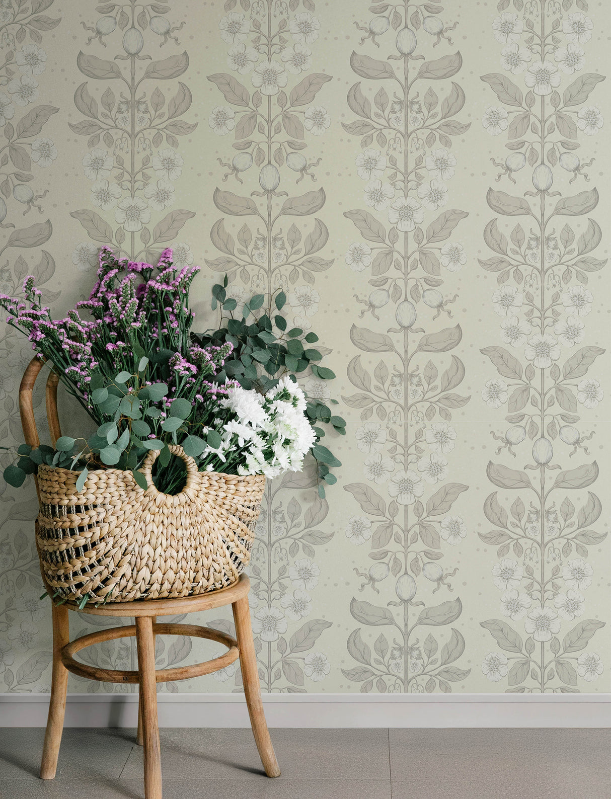 Rosa Cream Floral Columns by A-Street Prints Botanical Farmhouse Non Woven Unpasted Wallpaper 20.9 in x 33 ft Covers 57.5 Sq Ft - 4201-48009