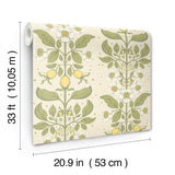Rosa Green Floral Columns Unpasted Non Woven Wallpaper, Botanical Farmhouse Floral Design in Sage Green and Cream by A-Street Prints 4201-48010