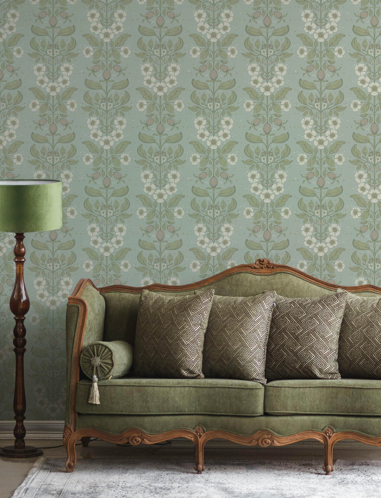 Rosa Sky Blue Botanical Floral Columns Non Woven Unpasted Strippable Wallpaper by A-Street Prints Savanna Collection - 4201-48011