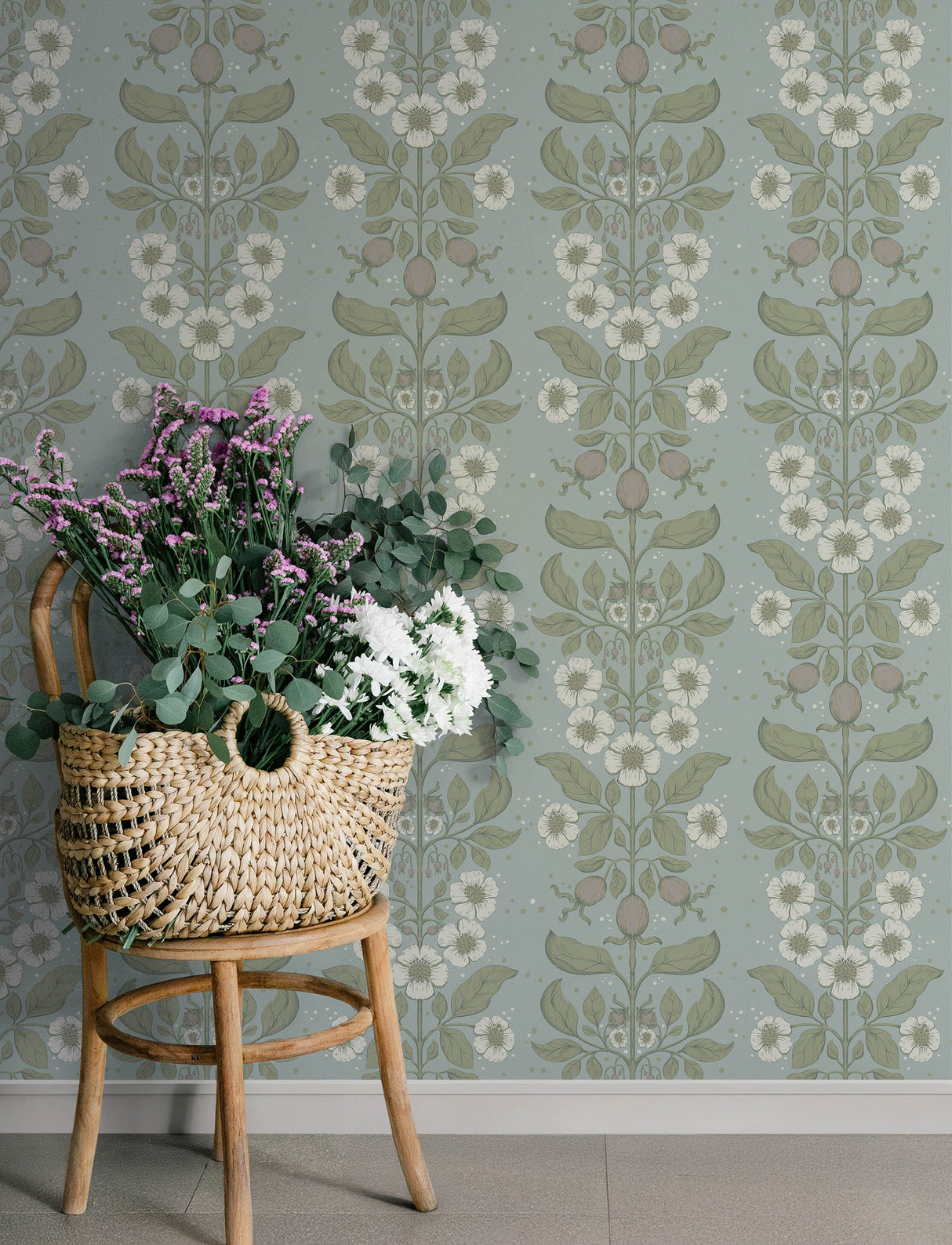 Rosa Sky Blue Botanical Floral Columns Non Woven Unpasted Strippable Wallpaper by A-Street Prints Savanna Collection - 4201-48011