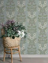 Rosa Sky Blue Botanical Floral Columns Non Woven Unpasted Strippable Wallpaper by A-Street Prints Savanna Collection - 4201-48011