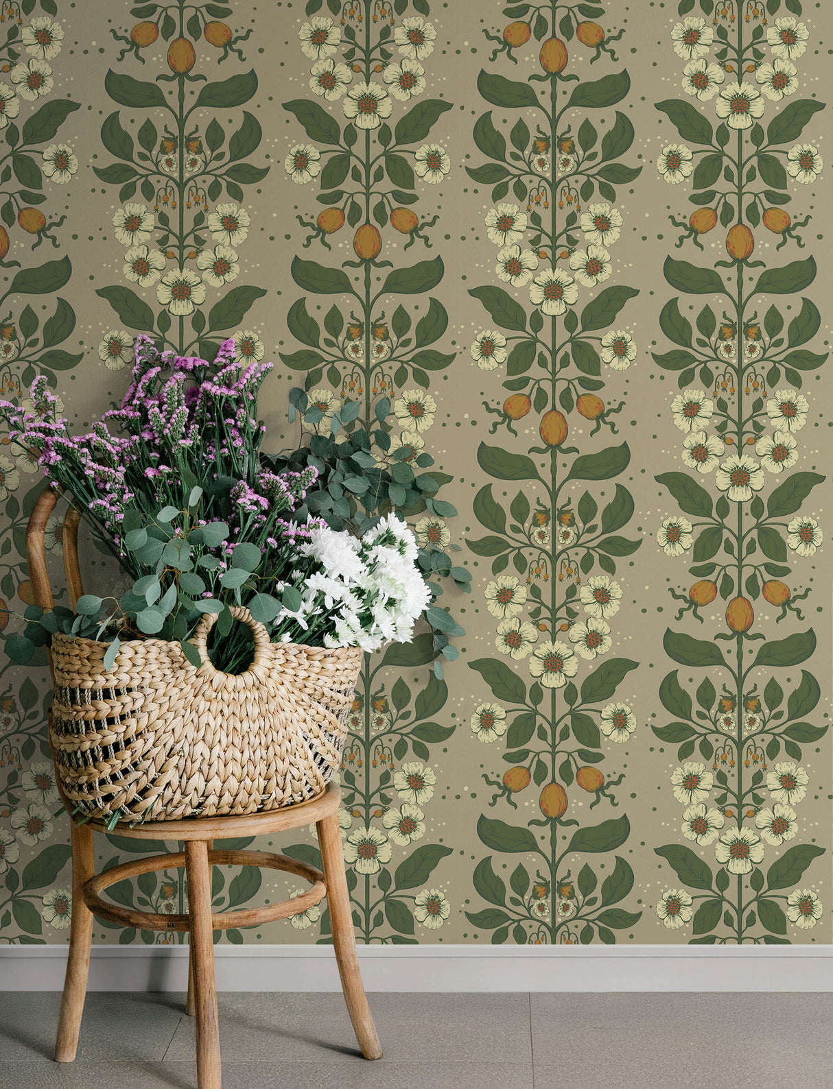 Rosa Light Brown Floral Columns Wallpaper by A-Street Prints Unpasted Non Woven Botanical Farmhouse Design, 20.9-in x 33-ft - 4201-48012