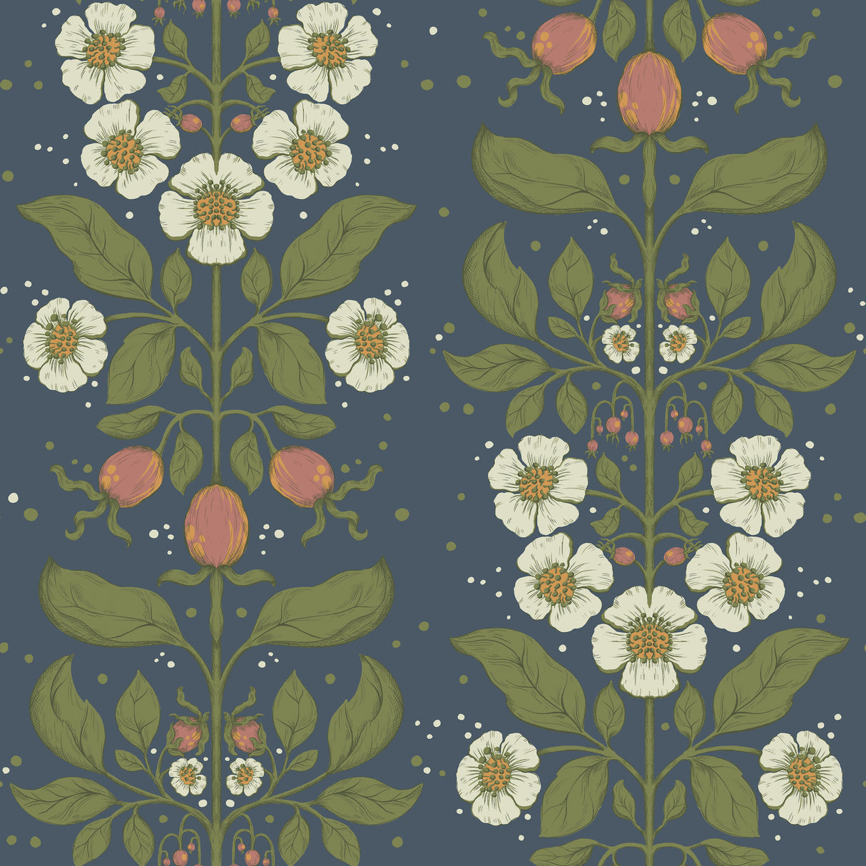 Rosa Navy Floral Columns Wallpaper by A-Street Prints - 4201-48013