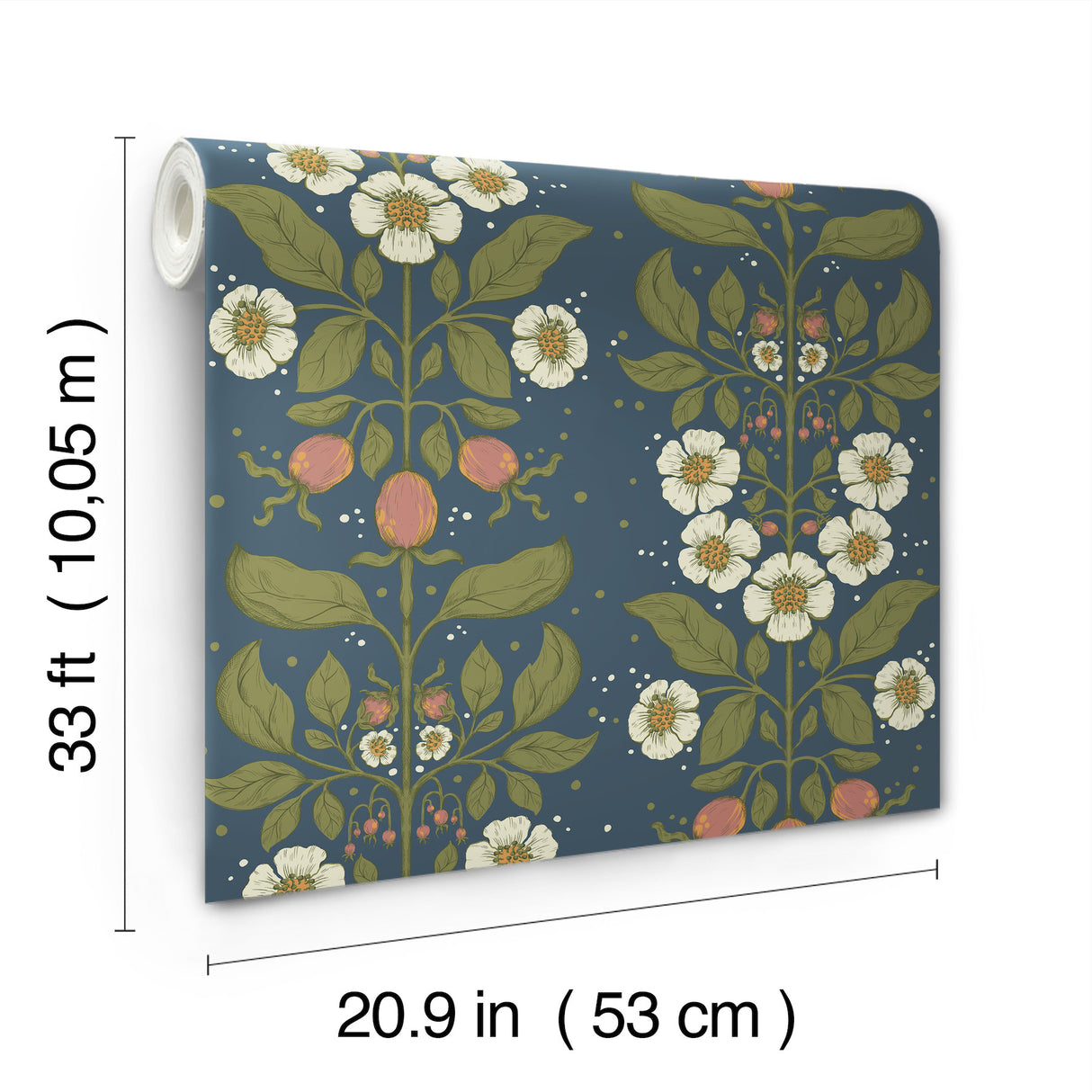 Rosa Navy Floral Columns Wallpaper by A-Street Prints Farmhouse Botanical Non Woven Unpasted 20.9 in x 33 ft Wallpaper Roll - 4201-48013
