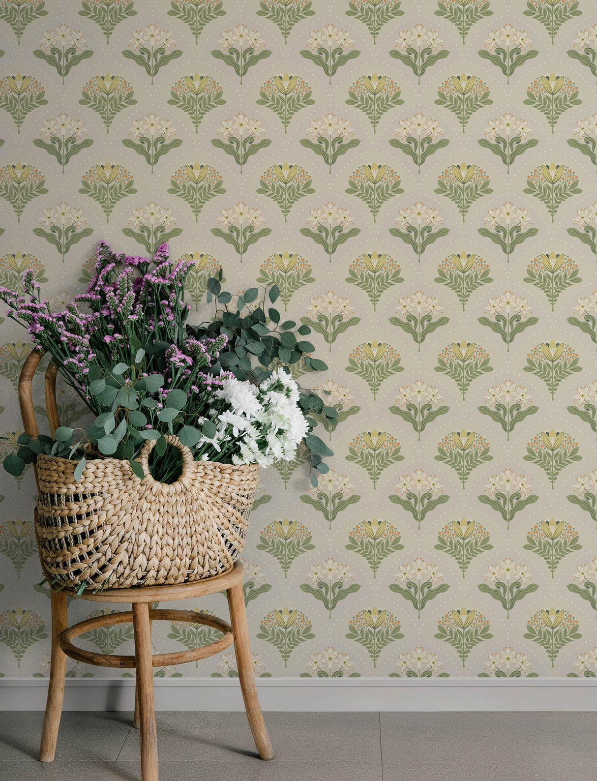 Maj Light Grey Floral Damask by A-Street Prints Scandinavian Botanical Tulip and Daffodil Wallpaper 20.9 in x 33 ft Roll - 4201-48014
