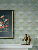 Maj Sky Blue Floral Damask Wallpaper by A-Street Prints Savanna Collection Scandinavian Botanical Non Woven Unpasted Wallpaper - 4201-48016