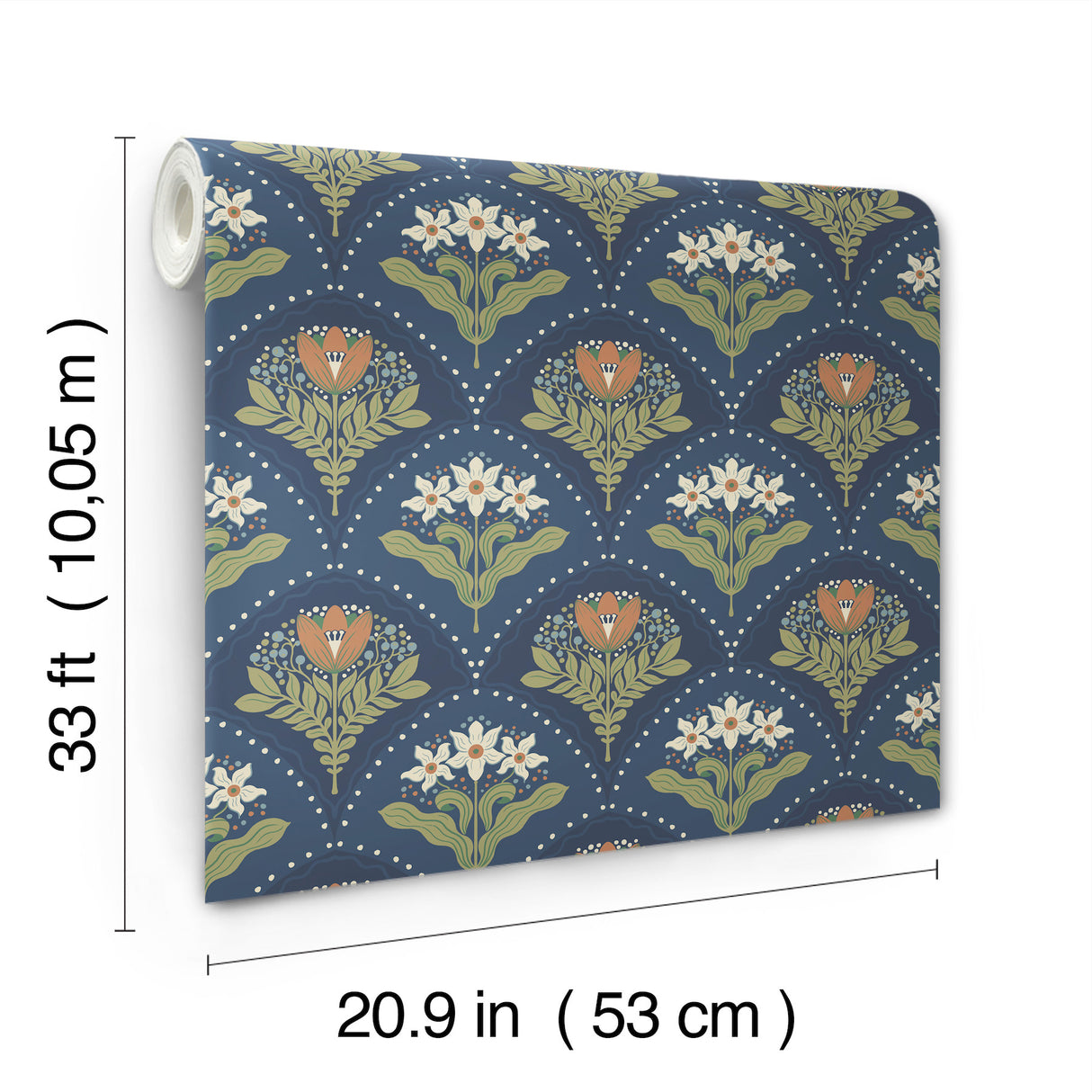 Maj Navy Floral Damask Wallpaper by A-Street Prints Scandinavian Botanical Stylized Tulip and Daffodil Non Woven Strippable Wallpaper - 4201-48018