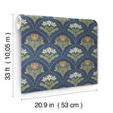Maj Navy Floral Damask Wallpaper by A-Street Prints Scandinavian Botanical Stylized Tulip and Daffodil Non Woven Strippable Wallpaper - 4201-48018