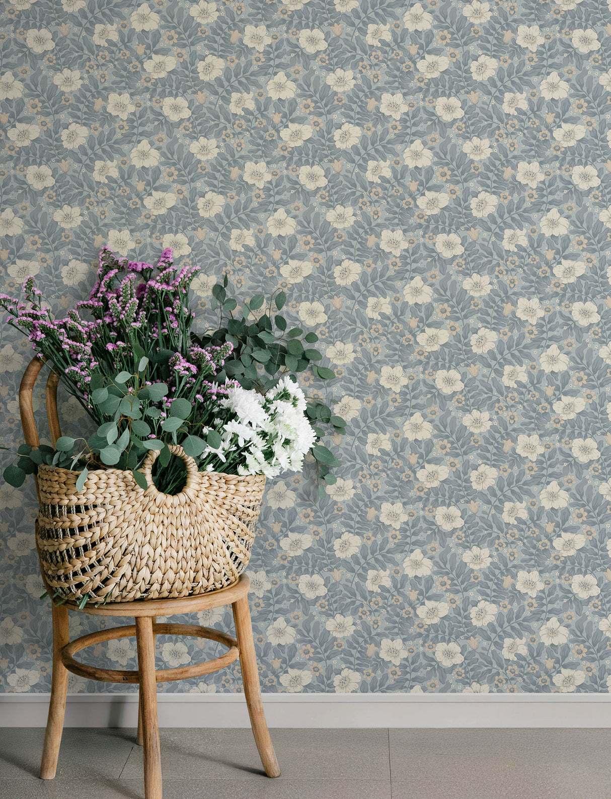 Maggan Blue by A-Street Prints Scandinavian Botanical Floral Trail Non Woven Wallpaper Roll 20.9in x 33ft Savanna Collection - 4201-48023