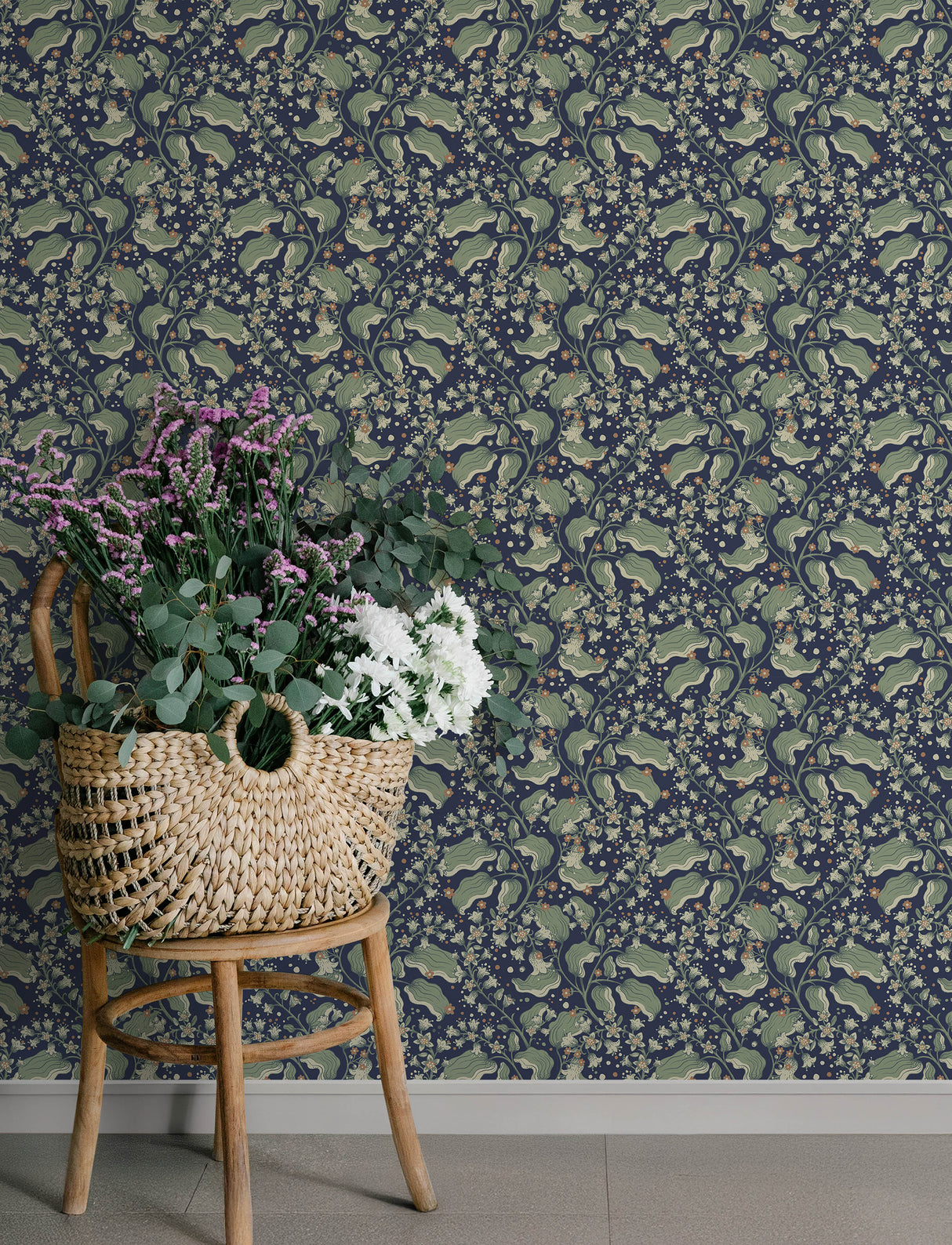 Syren Navy Dainty Floral Wallpaper by A-Street Prints, Unpasted Non Woven Botanical Wallpaper, 20.9 in x 33 ft, Covers 57.5 sq ft - 4201-48027