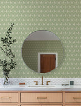 Alma Moss Diamond Floral Wallpaper in Sage Green and Cream by A-Street Prints Farmhouse Botanical Tulip Trellis Savanna Collection - 4201-48030
