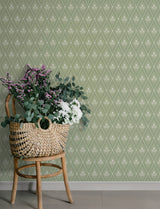 Alma Moss Diamond Floral Wallpaper in Sage Green and Cream by A-Street Prints Farmhouse Botanical Tulip Trellis Savanna Collection - 4201-48030