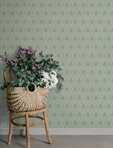 Alma Mint Diamond Floral Wallpaper by A-Street Prints Farmhouse Botanical Tulip Trellis Unpasted Non Woven Metallic - 4201-48031