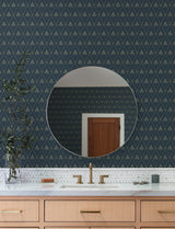 Alma Navy Diamond Floral Geometric Metallic Non Woven Strippable Washable Residential Wallpaper by A-Street Prints Savanna Collection - 4201-48033