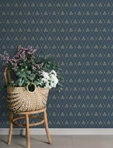 Alma Navy Diamond Floral Geometric Metallic Non Woven Strippable Washable Residential Wallpaper by A-Street Prints Savanna Collection - 4201-48033