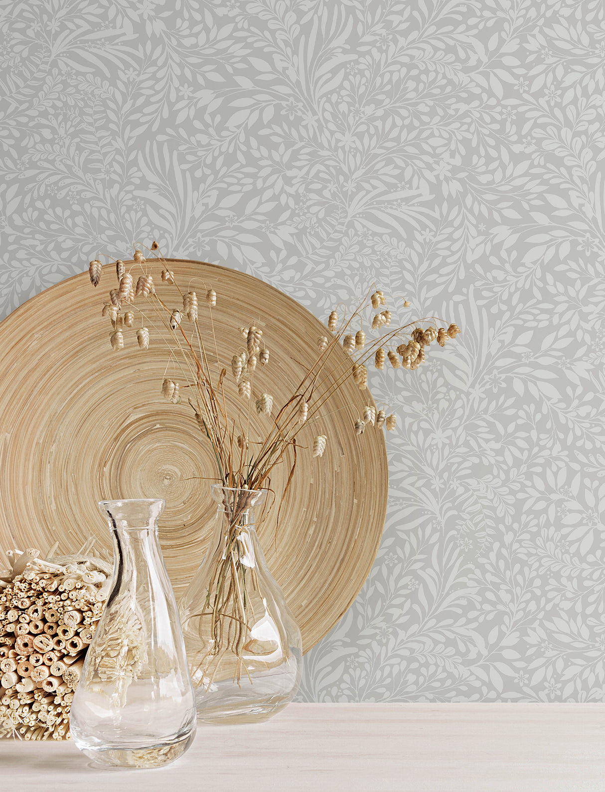 Kristina Light Grey by A-Street Prints Scandinavian Botanical Non Woven Unpasted Strippable Wallpaper Roll 20.9 in x 33 ft - 4201-92116