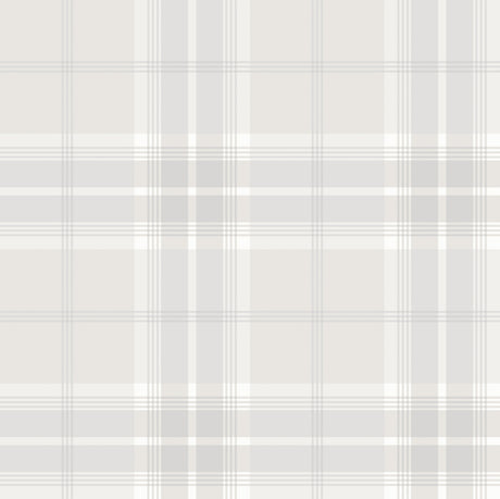 Emma Dove Plaid Wallpaper by A-Street Prints - Traditional tartan design in soft white, grey, and beige tones on non-woven roll