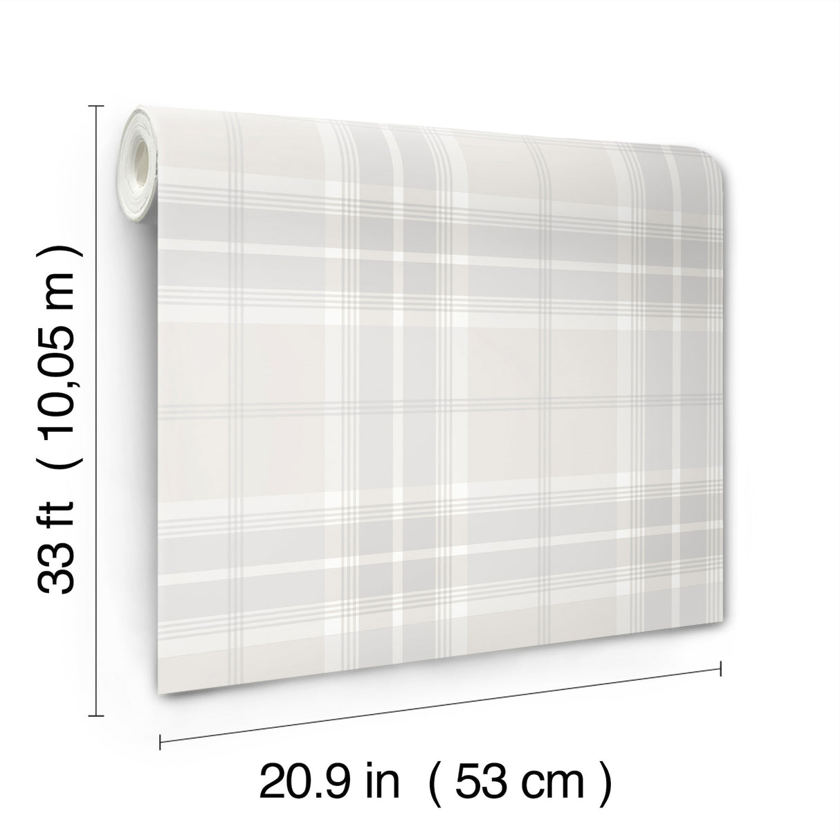 Emma Dove Plaid Wallpaper in Soft White, Grey and Beige by A-Street Prints Unpasted Non-Woven Traditional Tartan Sidewall Roll - 4201-92123