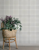 Emma Dove Plaid Wallpaper in Soft White, Grey and Beige by A-Street Prints Unpasted Non-Woven Traditional Tartan Sidewall Roll - 4201-92123