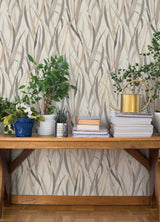 Willoughby Neutral Fronds by A-Street Prints Botanical Vinyl Wallpaper on Non Woven Backing, Charcoal, Beige, and Grey, 20.9-in x 33-ft 4202-330205