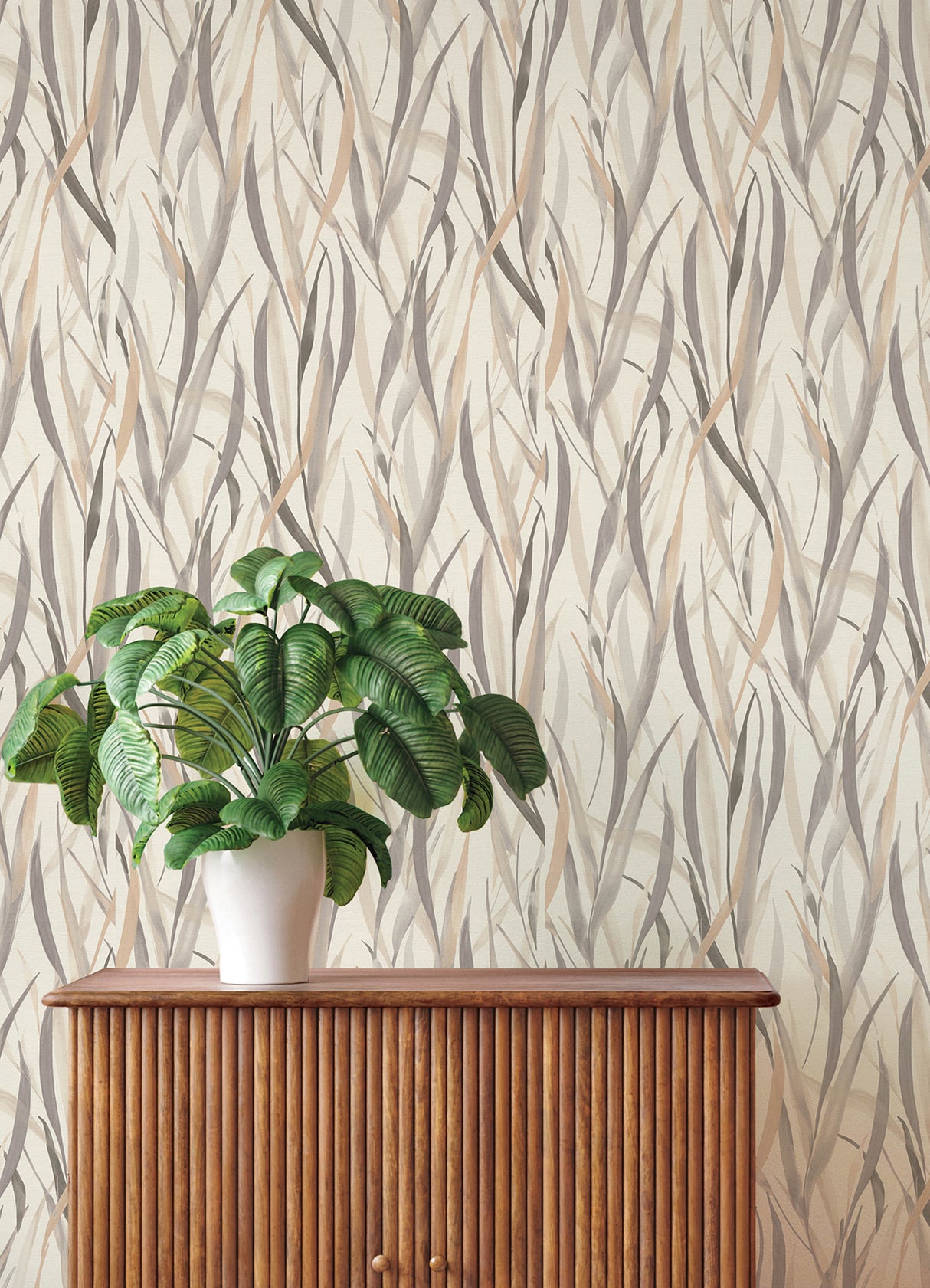 Willoughby Neutral Fronds by A-Street Prints Botanical Vinyl Wallpaper on Non Woven Backing, Charcoal, Beige, and Grey, 20.9-in x 33-ft 4202-330205