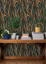 Willoughby Black Fronds by A-Street Prints Botanical Swaying Fronds Unpasted Vinyl on Non Woven Strippable Wallpaper Springhill - 4202-330250
