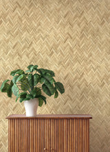 Ellery Wheat Herringbone Wallpaper by A-Street Prints Springhill Coastal Natural Woven Fiber Texture Non Woven Brown Wallpaper - 4202-410334