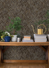 Ellery Charcoal by A-Street Prints Herringbone Natural Fiber Woven Texture Vinyl on Non Woven Unpasted Strippable Wallpaper Roll - 4202-410358