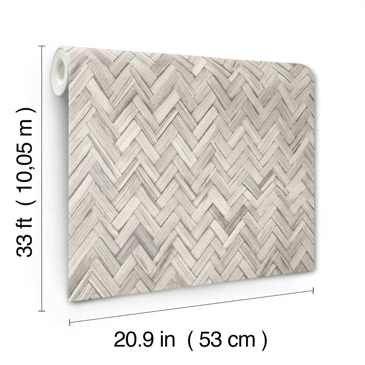 Ellery Light Grey Herringbone Wallpaper by A-Street Prints Coastal Woven Natural Fiber Texture Vinyl on Non-Woven Backing - 4202-410365