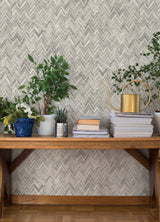 Ellery Light Grey Herringbone Wallpaper by A-Street Prints Coastal Woven Natural Fiber Texture Vinyl on Non-Woven Backing - 4202-410365