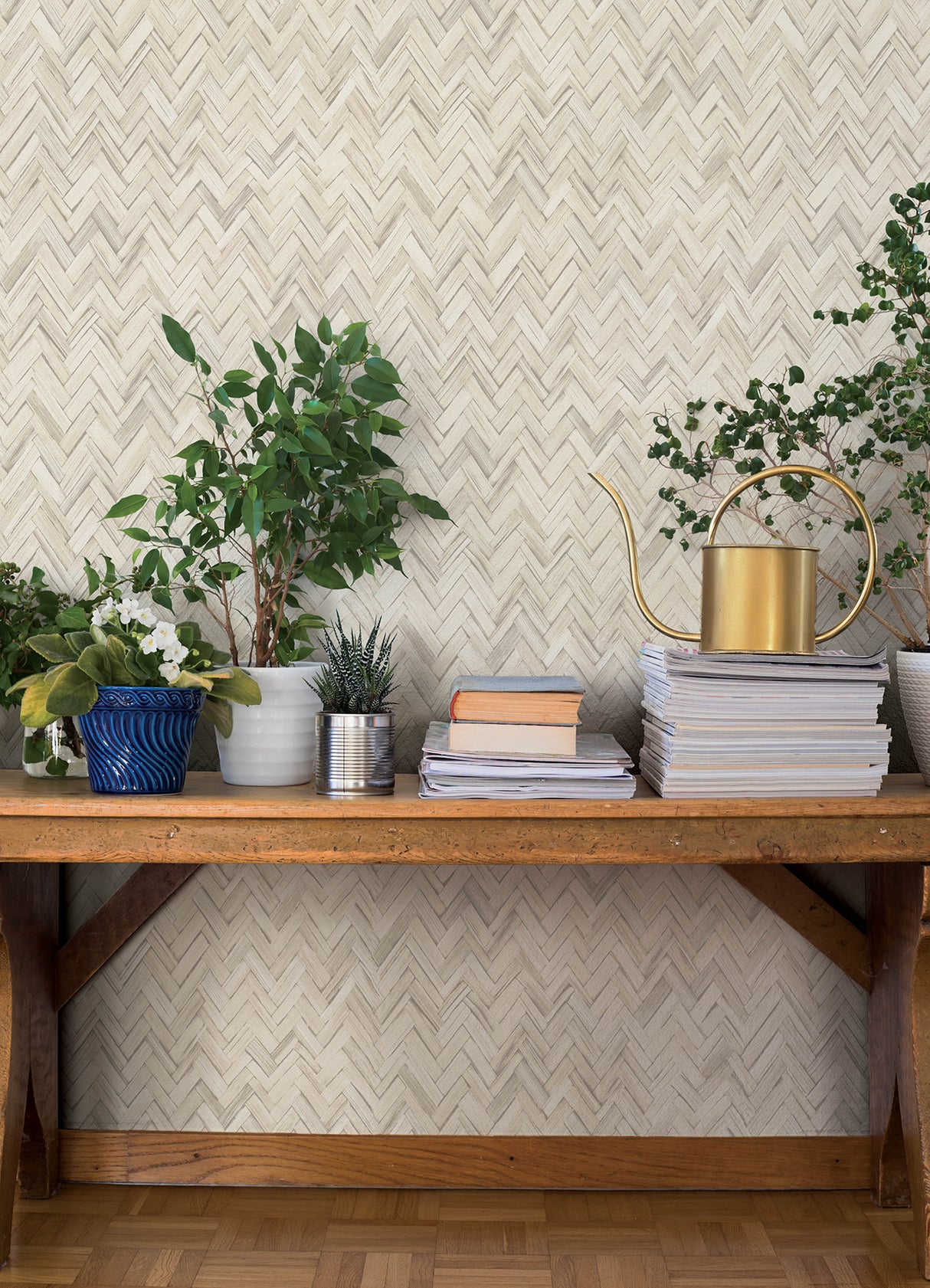 Ellery Coastal Herringbone Unpasted Vinyl on Non Woven Backing Wallpaper in Beige and Taupe Tones by A-Street Prints Springhill - 4202-410372
