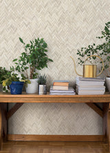 Ellery Coastal Herringbone Unpasted Vinyl on Non Woven Backing Wallpaper in Beige and Taupe Tones by A-Street Prints Springhill - 4202-410372