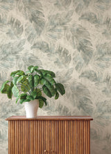 Sanne Grey Palm Watercolor Large Leaf Tropical Botanical Vinyl on Non Woven Unpasted Strippable Wallpaper by A-Street Prints - 4202-416138