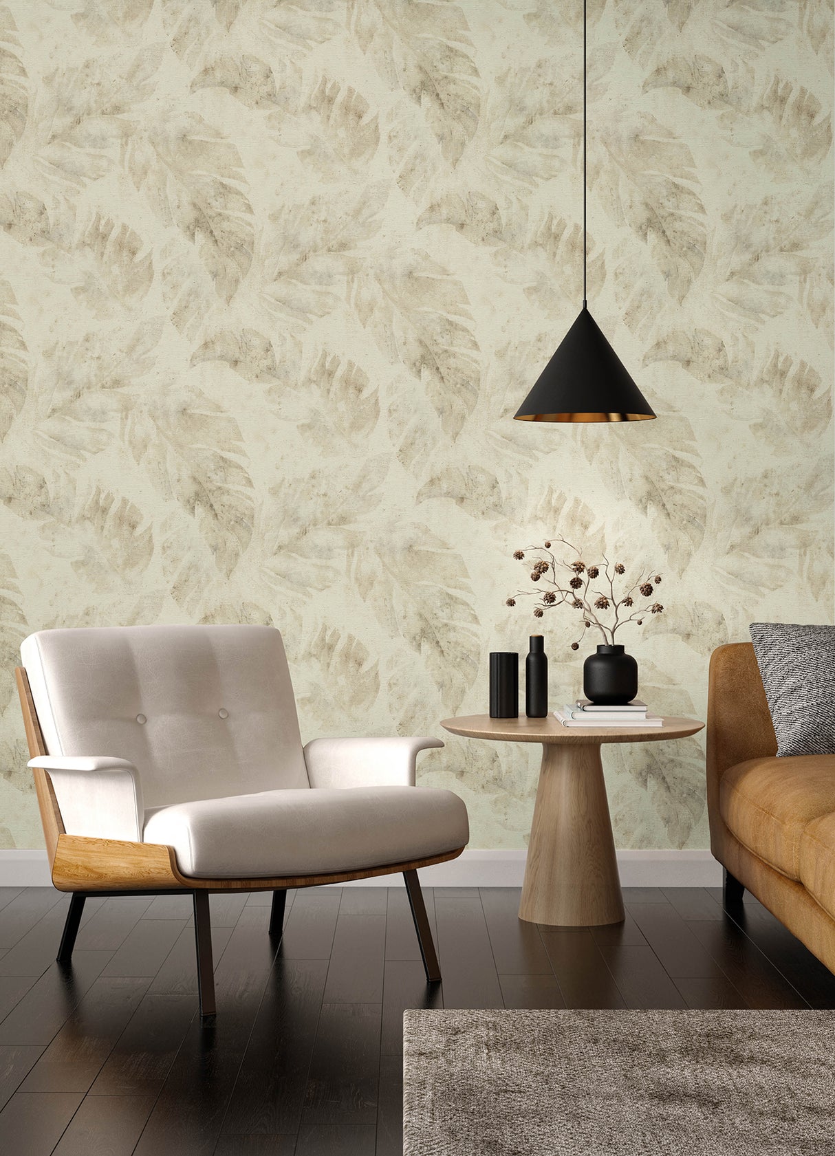 Sanne Beige Palm by A-Street Prints Watercolor Silhouette Tropical Botanical Palm Leaf Wallpaper in Beige, Taupe and Cream - 4202-416145