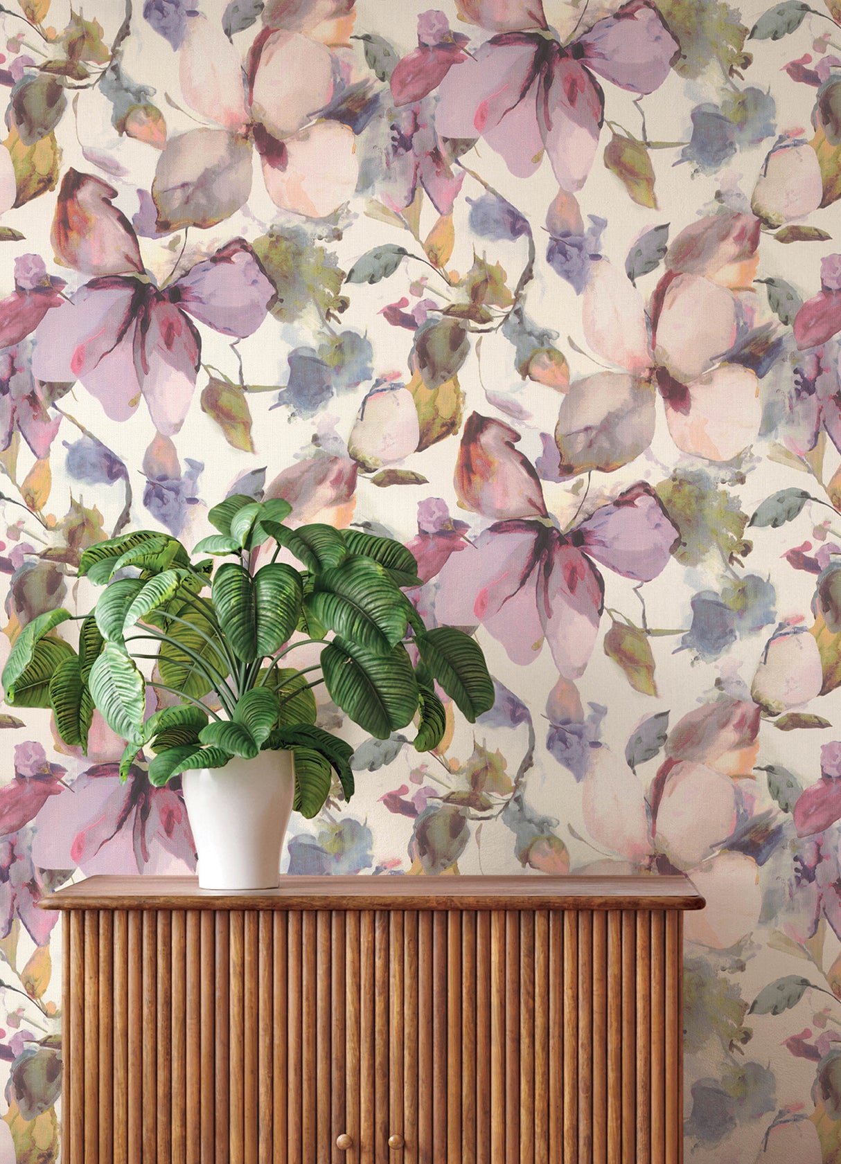 Liliana Plum Large-Scale Watercolor Floral Botanical Unpasted Vinyl Non Woven Wallpaper Roll 20.9-in x 33-ft by A-Street Prints - 4202-481228