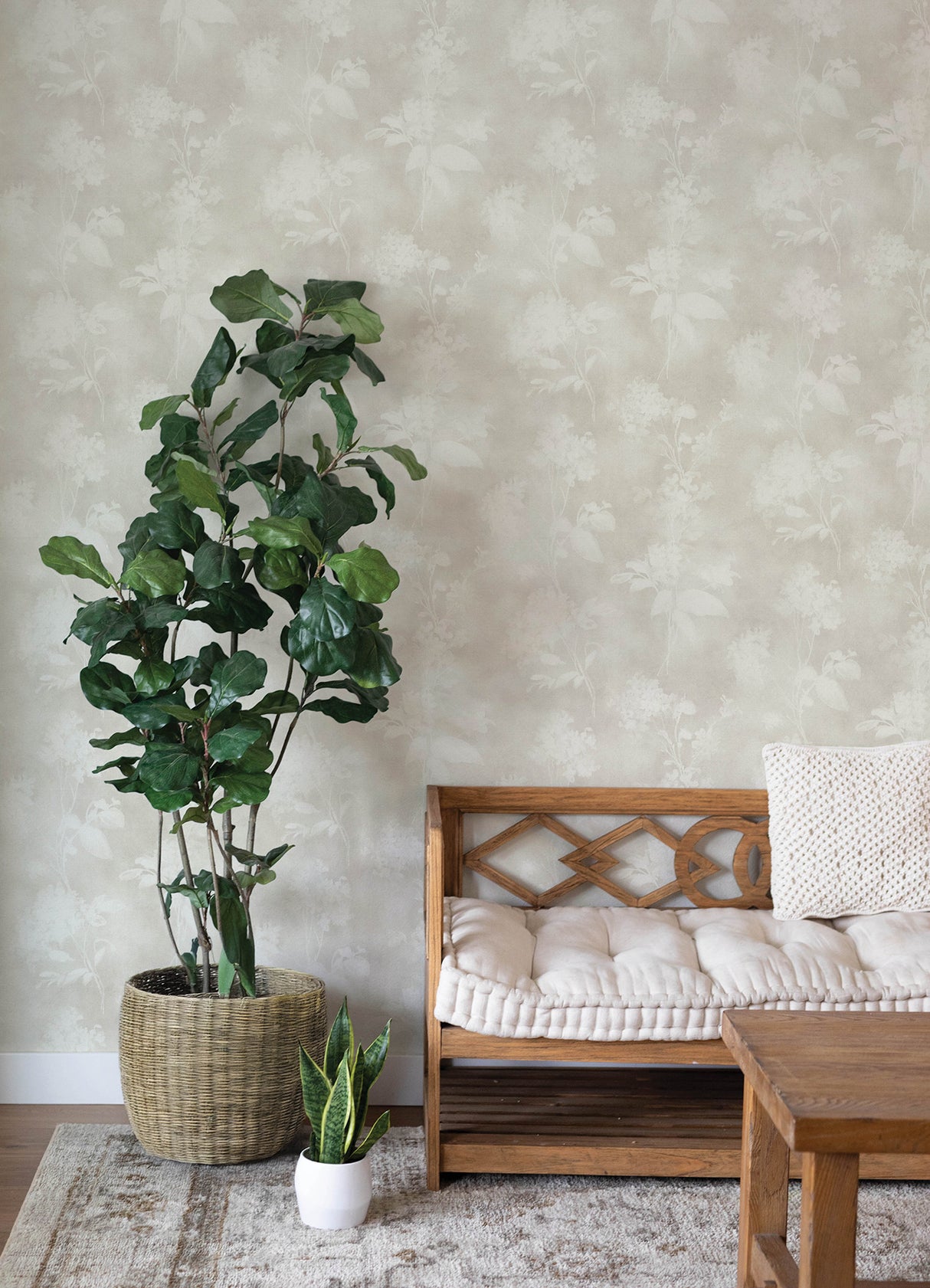 Izara Light Grey Pressed Flower Botanical Farmhouse Silhouette Sidewall Wallpaper by A-Street Prints Springhill Collection - 4202-481457
