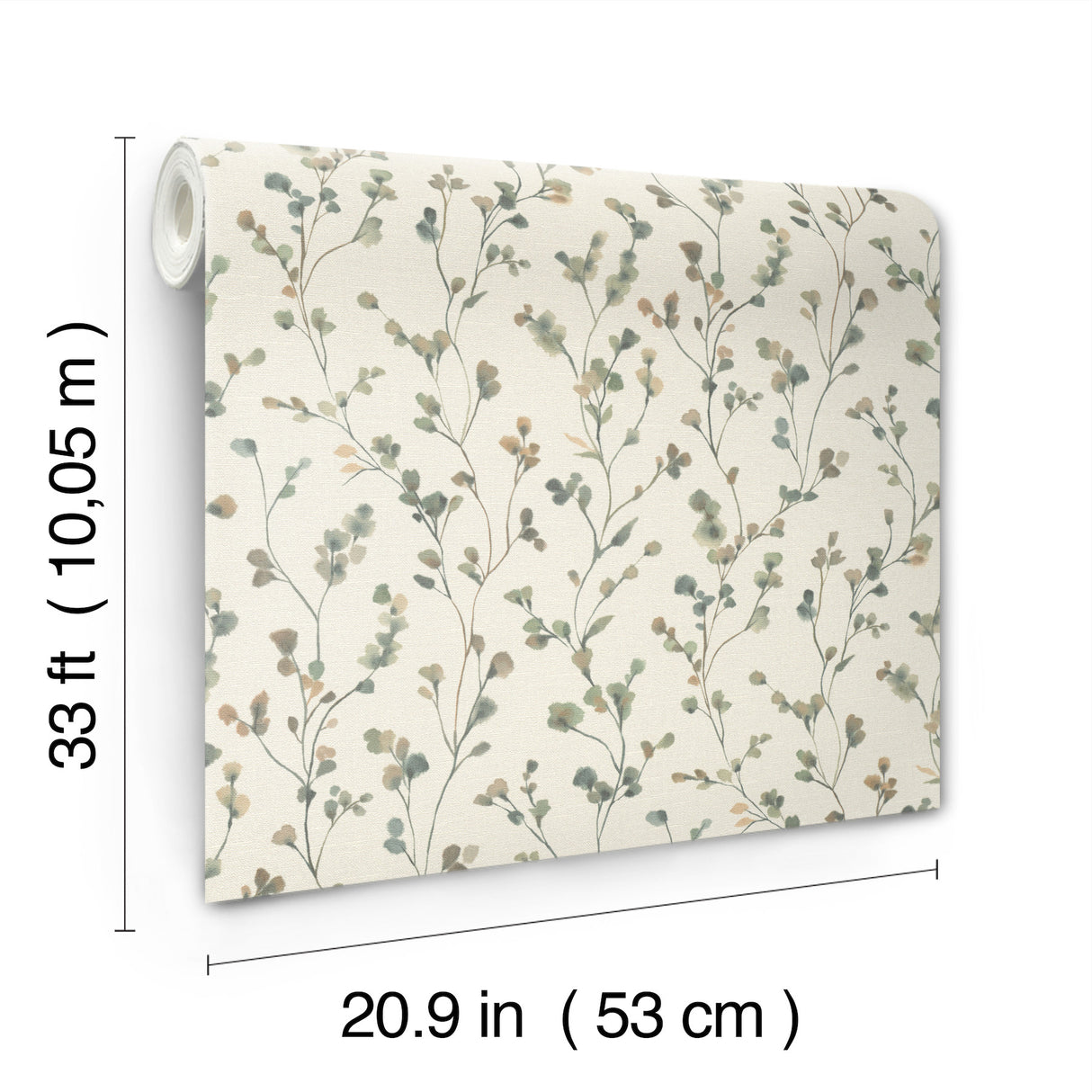 Romy Forest Springtime Trailing Vine Botanical Wallpaper in Shades of Green, Golden Brown and Indigo on Cream by A-Street Prints - 4202-486148