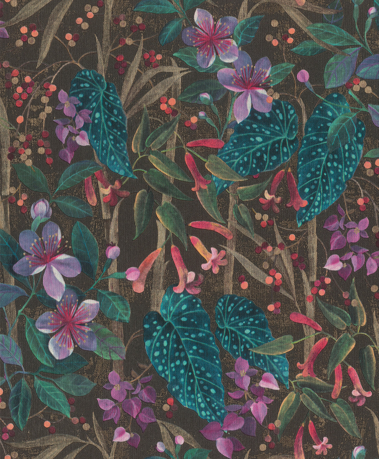 Kalina Black Floral Fruits Wallpaper by A-Street Prints - 4202-538236