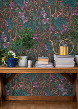 Kalina Black Botanical Floral and Berries Tropical Vinyl Non-Woven Strippable Wallpaper by A-Street Prints Springhill - 4202-538236
