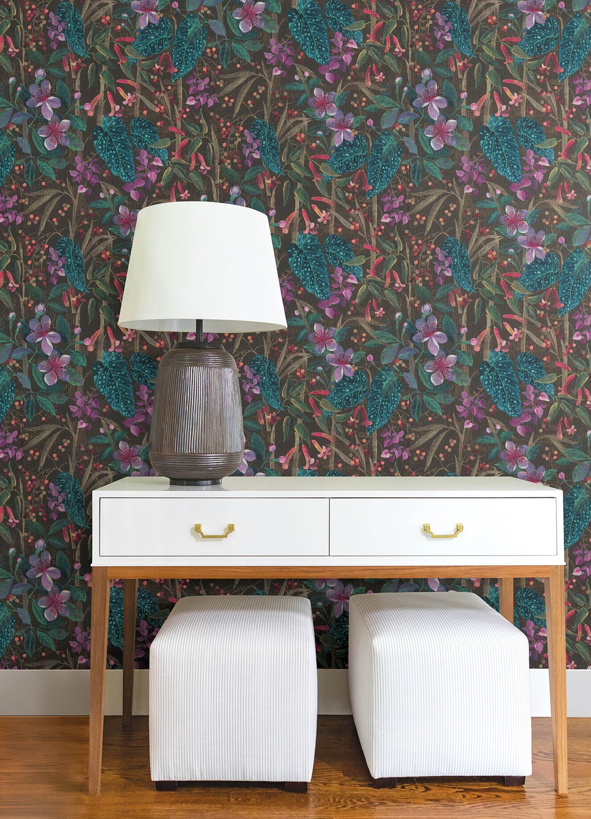 Kalina Black Botanical Floral and Berries Tropical Vinyl Non-Woven Strippable Wallpaper by A-Street Prints Springhill - 4202-538236
