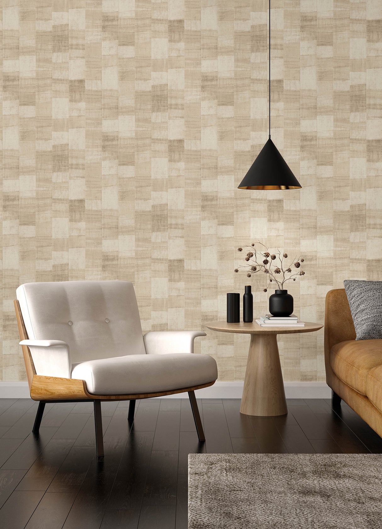 Ivo Beige Block Stripe by A-Street Prints Modern Geometric Woodgrain Vinyl Wallpaper, Non Woven Backing, 20.9 in x 33 ft Roll - 4202-570953