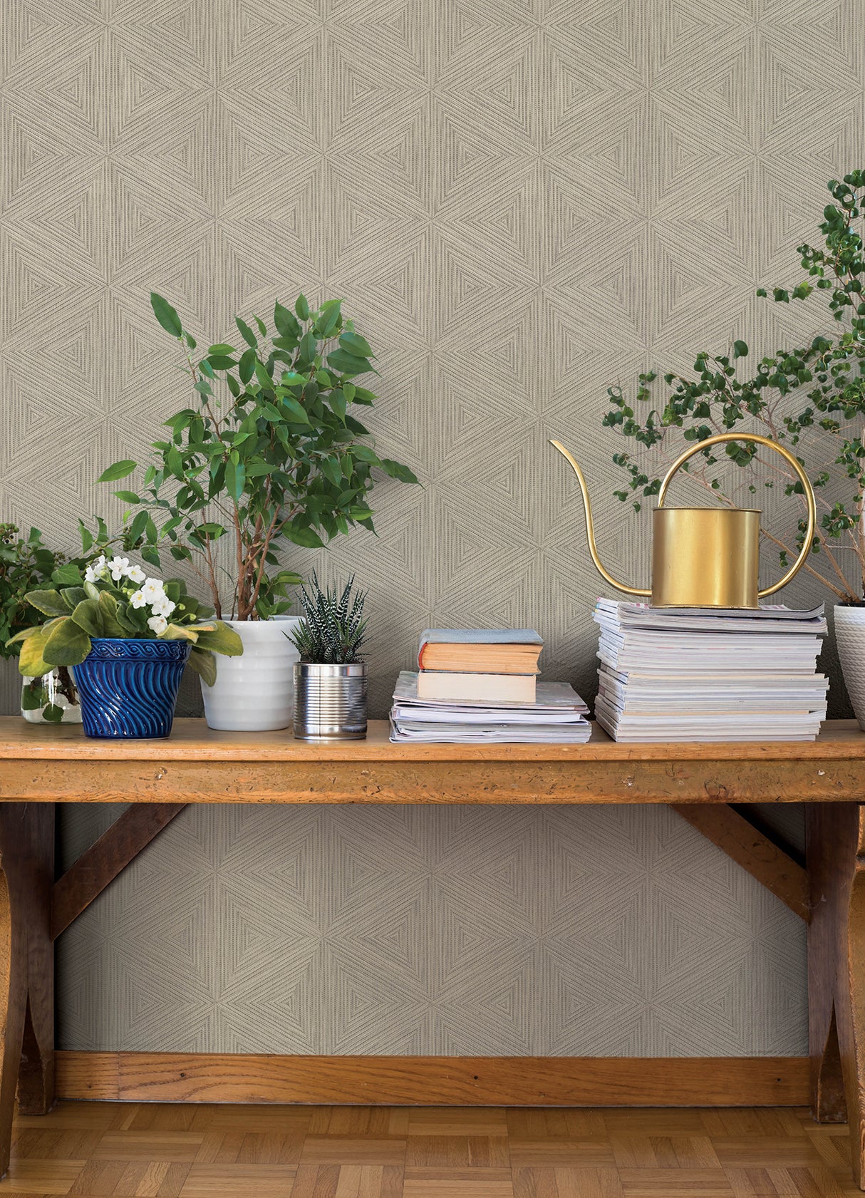 Anara Grey Geo Faux Grasscloth Wallpaper in Grey by A-Street Prints Modern Geometric Vinyl Non Woven Backing Springhill Collection - 4202-571257