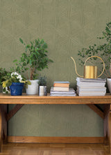 Anara Green Geo Faux Grasscloth Wallpaper by A-Street Prints Modern Geometric Vinyl on Non Woven Backing Sidewall Springhill - 4202-571288