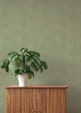 Anara Green Geo Faux Grasscloth Wallpaper by A-Street Prints Modern Geometric Vinyl on Non Woven Backing Sidewall Springhill - 4202-571288