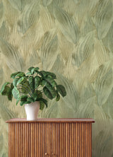 Melora Green and Cream Layered Leaf by A-Street Prints Modern Botanical Unpasted Vinyl Wallpaper Springhill Collection - 4202-571547