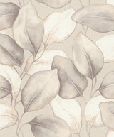 Evanthe Grey Vine Wallpaper by A-Street Prints - Oversized Botanical Metallic Leaf Design