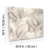 Evanthe Grey Vine Wallpaper by A-Street Prints Modern Oversized Botanical Metallic Grey and Ivory Leaf Design on Non Woven Backing - 4202-659856